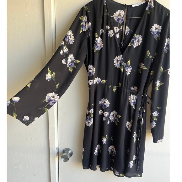 Lush Nordstrom Elly Wrap Dress Black BohoFloral Flower Print Cottage Core Sz XL - Picture 12 of 16